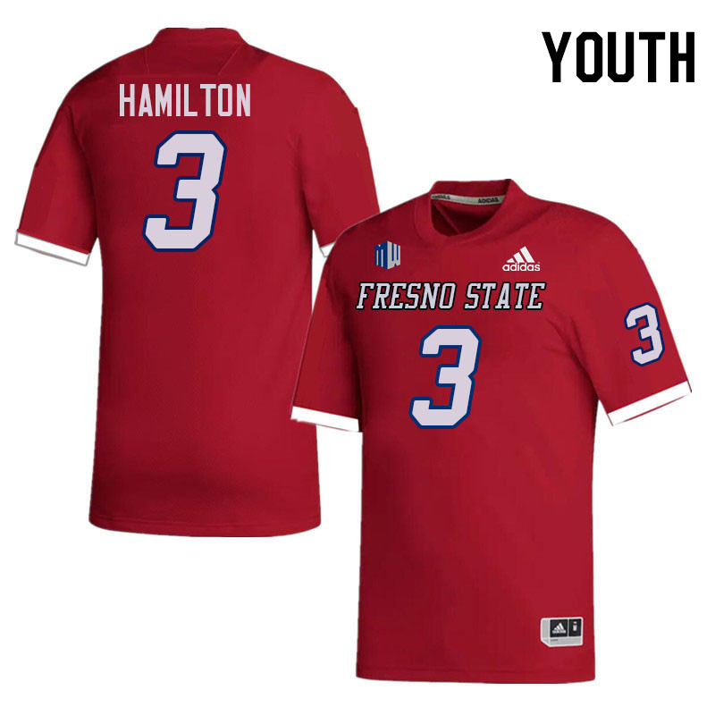 Youth #3 Al'zillion Hamilton Fresno State Bulldogs College Football Jerseys Stitched-Red